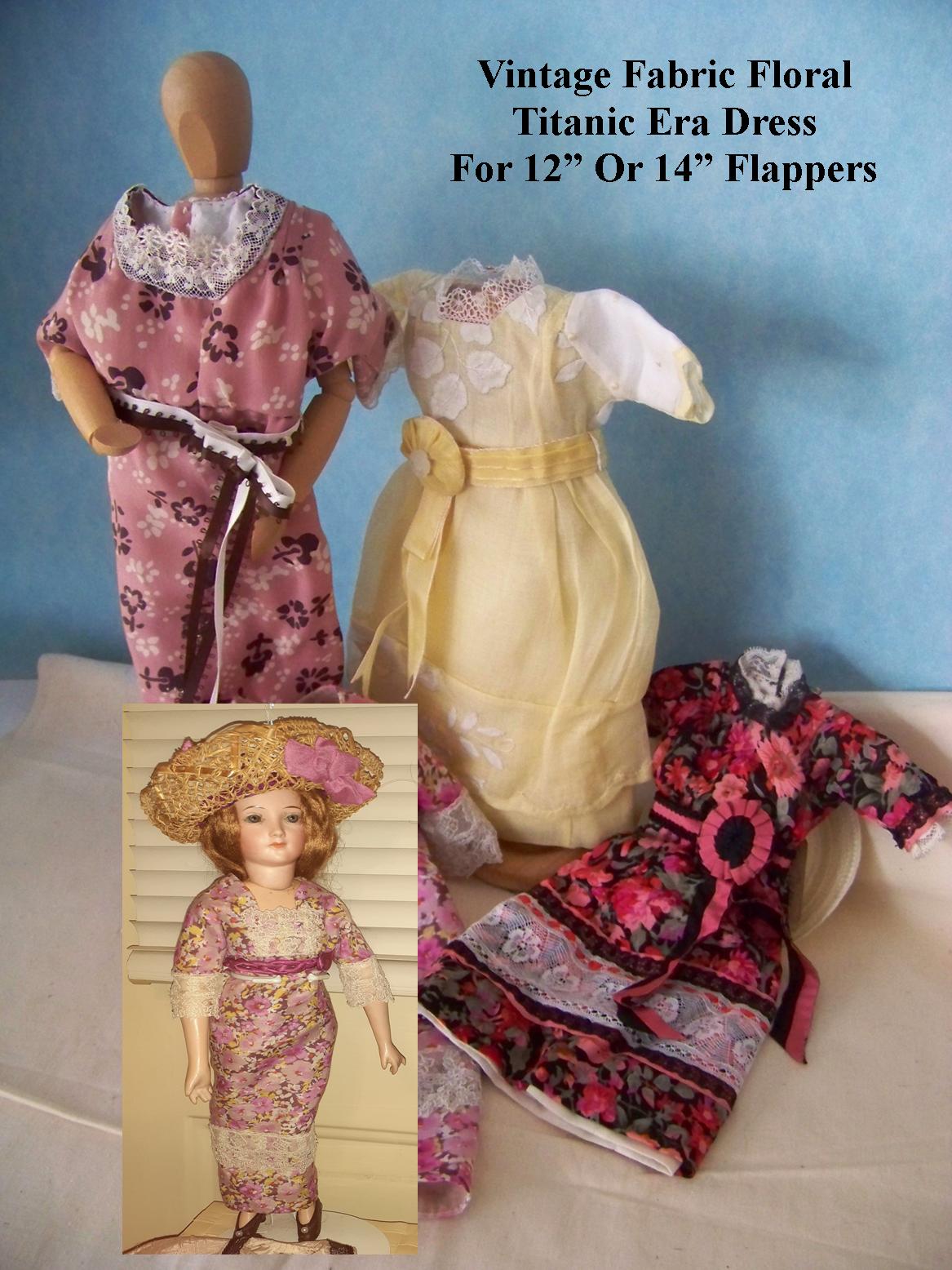 Vintage Floral Fabric Titanic Era Dress for 12" or 14" Flapper Dolls   •   Wednesday, August 3rd, 2:15 pm